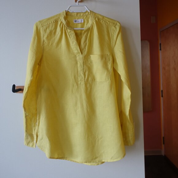 Gap yellow linen popover shirt XS 0 2 - Picture 4 of 9